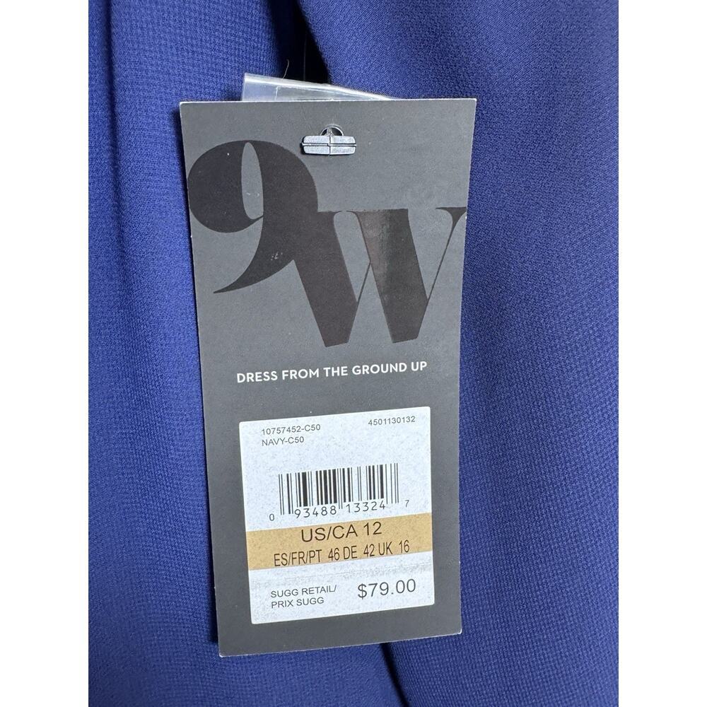 NWT Nine West Sheath Dress Sheer Sleeve Navy Boat Neck Formal Size 12 MSRP $79 - Picture 3 of 12